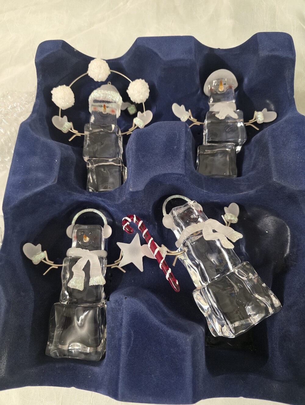 Vintage Christmas Acrylic Ice Cube Snowman Ornaments Set Of 4 READ